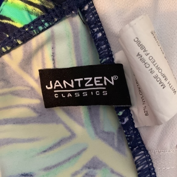 JANTZEN One Piece Swimsuit Size 8 Convertible Halter/Strapless Blue & Green Leaf - Picture 2 of 6